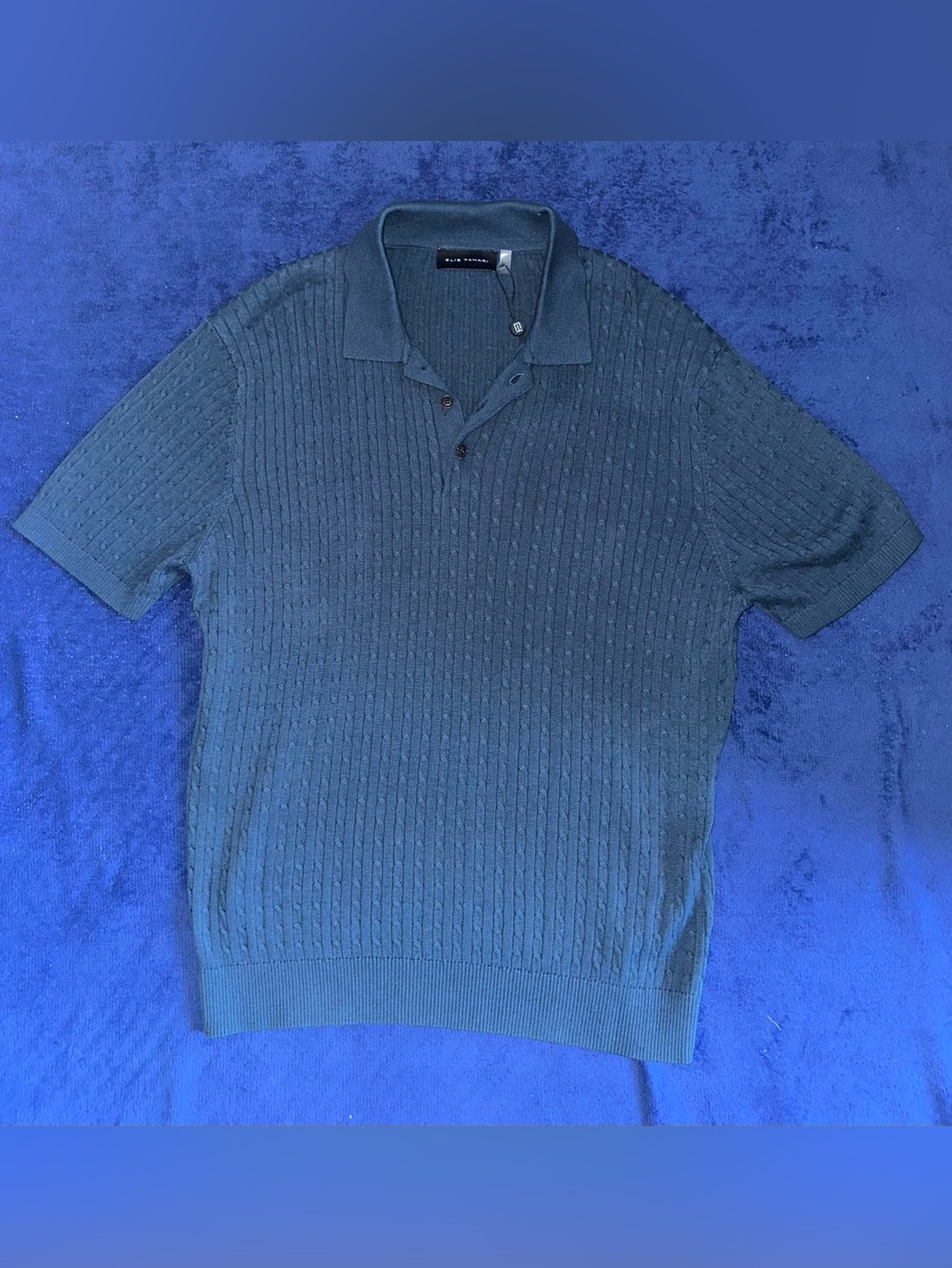 New Elie Tahari Mens Vibrant Navy Blue Knit Polo Shirt Small S NWT